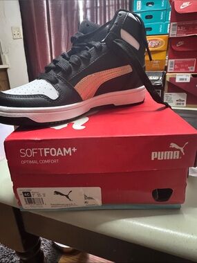 Puma High-Top Sneakers in Black, White and Pink